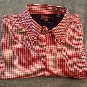 Wrangler jeans cool river cotton red button down shirt men’s long sleeve XXL/18